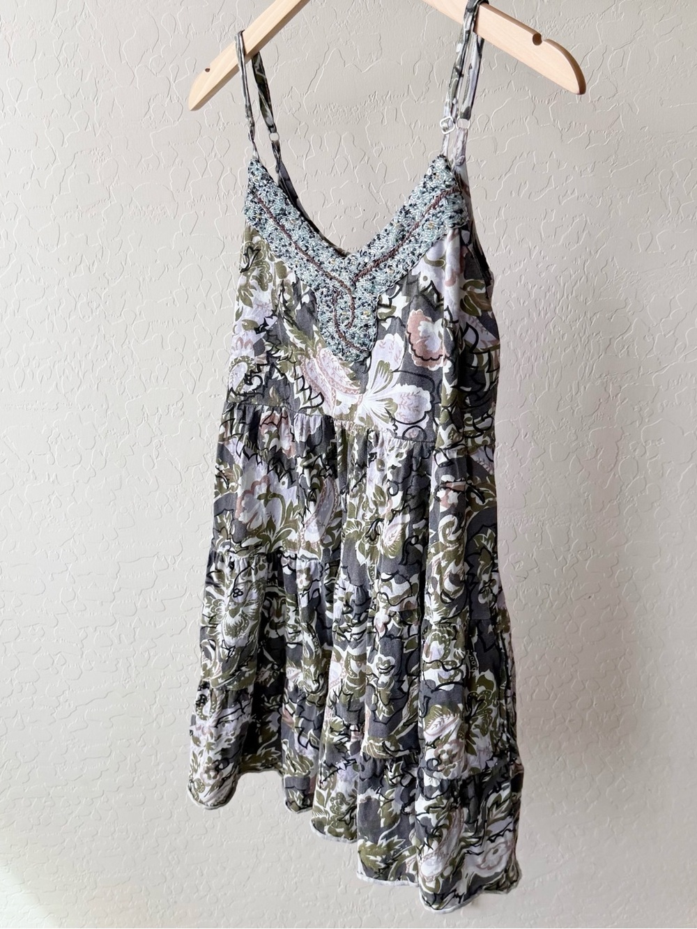 Free People Western Royalty Beaded Strappy 100% Cotton Paisley Short Sundress